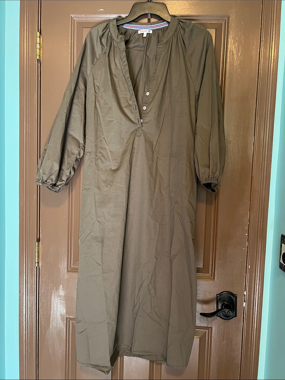 Sundry Anthropologie Olive Green Long Sleeve Button-Front Midi Dress 1